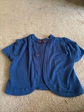 YMI Royal Blue Short Sleeve Open Knit Cardigan
